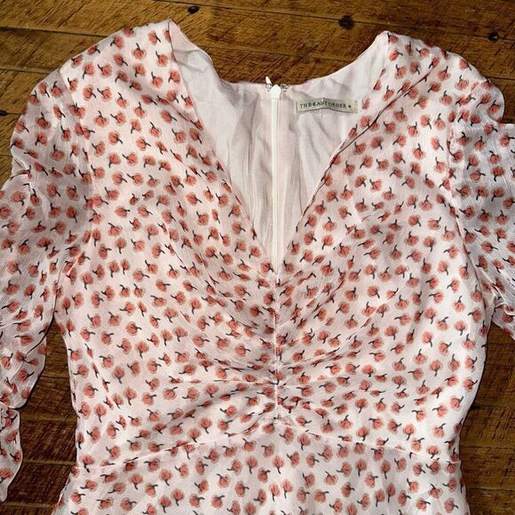 East Order Fin Apricot Floret ruched layered sheer M dress - Picture 3 of 5